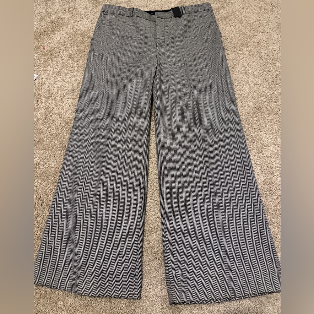 Banana Republic Black White Herringbone Wool Blend Trousers 16 NWT